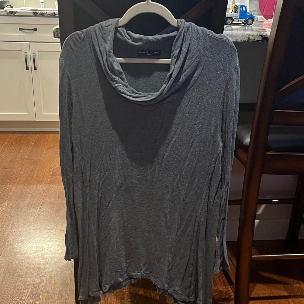 Kim & Cami Dark Gray Cowl Neck Top